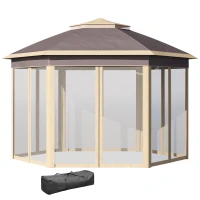 Outsunny Gazebo Pieghevole 405x340x285 cm con Zanzariera Doppio Tetto beige(m-11)