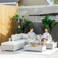 Outsunny 4-teiliges Gartenmöbel-Set, Garten-Lounge, Gartensitzgruppe, PE-Rattan, wetterbeständig, inkl. Kissen, Grau + Beige(m-2)