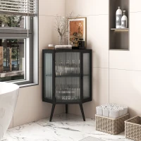 Dulap colțar cu ușă din sticlă, raft reglabil și design modern pentru baie, living, dormitor, 56,5x42,5x80 cm, Negru(m-4)