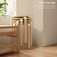 HOMCOM Set 4 Sgabelli Impilabili Rotondi e Moderni per Cucina e Bar in Legno, Ø40x54cm, Colore Legno(m-4)