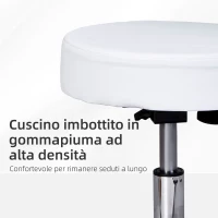 HOMCOM Sgabello Girevole con Schienale, Altezza Regolabile e 5 Ruote in pelle PU Bianca per Casa o Negozio(m-5)