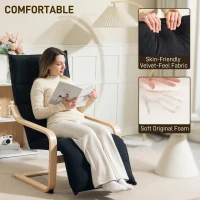 HOMCOM Curved Wooden Accent Chair, with Adjustable Footrest - Black(m-4)