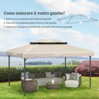 Outsunny Tettuccio di Ricambio per Gazebo da Giardino 3x4m con Tetto a 2 Livelli in Poliestere Beige(m-3)