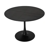 Masă de sufragerie rotundă modernă, patru blaturi în patchwork, bază din metal, 120x120x75 cm, Negru(m-1)