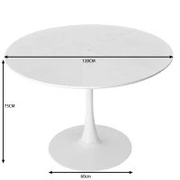 Table à manger ronde moderne, quatre plateaux en patchwork, base en métal, 120×120×75 cm, Blanc(m-3)