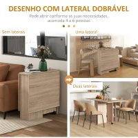 HOMCOM Mesa de Sala de Jantar Dobrável Mesa de Madeira com 2 Prateleiras de Armazenamento e Rodas para Cozinha 75x140x74 cm Madeira(m-4)