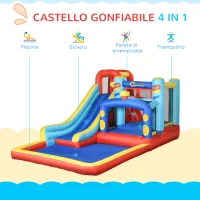 Outsunny Castello Gonfiabile per Bambini 3-8 Anni con Trampolino, Scivolo e Piscina, 435x245x200cm(m-4)