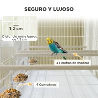 PawHut Jaula para Pájaros con Divisor Comederos Bandeja Extraíble y Soporte para Canarios y Periquitos 94x57x57/128 cm Blanco(m-5)