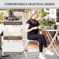 Outsunny 3 Pieces Outdoor Bistro Set, Glass Top Outdoor Table and 2 Folding Chairs with Protecting Feet, White(m-6)