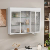 Armoire murale à 3 portes en verre avec design voûté,espace de rangement polyvalent,  pour cuisine, salon et salle de bain, 90×20×70 cm,Blanc(m-5)