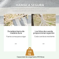 Outsunny Hamaca de Jardín 200x100 cm con Travesaños de Madera Carga 120 kg Hamaca para Patio Terraza Balcón Gris y Crema(m-5)