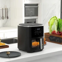 HOMCOM 6.5L 8 in 1 Digital Air Fryer Oven with Visible Window, Rapid Air Circulation, Adjustable Temp, Timer, Recipes and Non-stick Basket, 1500W, Black(m-2)