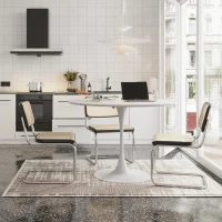 Table à manger ronde moderne, quatre plateaux en patchwork, base en métal, 120×120×75 cm, Blanc(m-4)