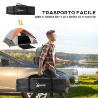 Outsunny Tenda da Campeggio 2 Posti con Finestra a Rete e Gancio, in Poliestere, 210x150x110 cm, Grigio e Arancione(m-7)