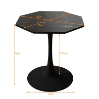 Mesa Moderna de Centro Octogonal con Tablero de MDF en Efecto Mármol y Base Metálica, 80x74x73 cm, Negro(m-3)