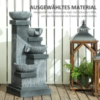 Outsunny 85 cm Zewnętrzna Fontanna, Czteropoziomowa Dekoracyjna Fontanna, Sztuczny Wodospad z Oświetleniem LED i Pompą, Szara(m-7)