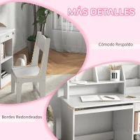 ZONEKIZ Escritorio y Silla para Niños con Almacenaje para Estudio Lectura y Juegos Mesa 90x45x90 cm y Silla 32x31,5x65 cm Blanco(m-7)