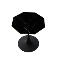 Mesa Moderna de Centro Octogonal con Tablero de MDF en Efecto Mármol y Base Metálica, 80x74x73 cm, Negro(m-10)