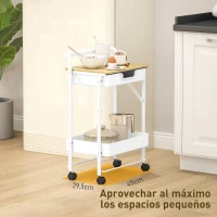 HOMCOM Carrito Auxiliar con Ruedas de 2 Niveles con Cajón Encimera y Cesta de Rejilla para Dormitorio Baño Cocina Blanco(m-7)