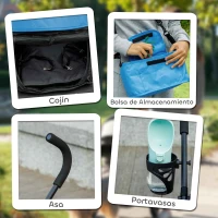 PawHut Cochecito para Perros Pequeños con Estructura de Paraguas con Cojín Lavable Portavaso Ventanas de Malla y Bolsa Azul(m-7)