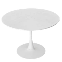 Table à manger ronde moderne, quatre plateaux en patchwork, base en métal, 120×120×75 cm, Blanc(m-2)