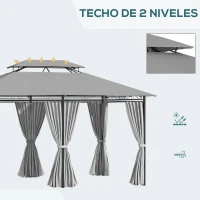 Outsunny Cenador para Jardín 3x4 m con Doble Techo Paredes Laterales Resistente al Agua para Exterior Terraza Patio Gris Oscuro(m-4)
