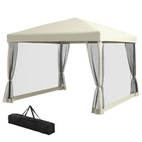 Outsunny Carpa Plegable 3x3 para Exterior Cenador Portátil de Jardín con Mosquiteras Bolsa de Transporte Marco de Acero y Tela Oxford Resistente para Fiestas Camping Beige(m-10)
