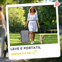 PawHut Carrinho para Cães Dobrável com Correia de Segurança Almofada Lavável e Janelas 80x48,5x106 cm Cinzento Claro(m-5)