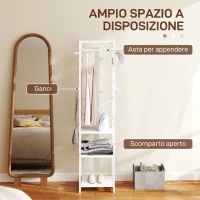 HOMCOM Appendiabiti da Terra con Asta e 2 Ripiani Aperti, in Legno e Acciaio, 38.5x30x170 cm, Bianco e color Legno(m-4)