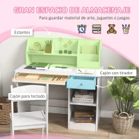 ZONEKIZ Escritorio y Silla para Niños con Almacenaje para Estudio Lectura y Juegos Mesa 90x45x90 cm y Silla 32x31,5x65 cm Blanco(m-4)