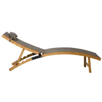 Outsunny Sonnenliege inklusive Kopfkissen, verstellbare Rückenlehne, wetterbeständig, Massivholz, Braun + Natur(m-14)