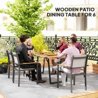 Outsunny 6 Seater Wooden Garden Dining Table, 175 x 80 cm Rectangular Outdoor Dining Table with 5cm Parasol Hole and Slatted Top, Weather Resistant for Patio, Terrace, Brown(m-4)