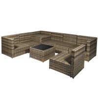 Outsunny 8 Pieces Outdoor PE Rattan Sofa Set with Cushions, Patio Garden Furniture Sets with Glass Top Coffee Table, Storage Corner Table, Mixed Brown(m-17)