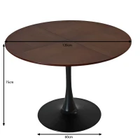 Table à manger ronde moderne, quatre plateaux en patchwork, base en métal, 120×120×75 cm, Brun(m-3)