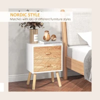 HOMCOM Bedside Table Set of 2, Modern Bedside Cabinets with Drawer and Pine Wood Legs, Nightstand for Bedroom, White and Natural(m-4)