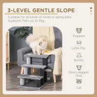 PawHut 3-step Pet Stairs with Scratching Posts, Platforms, Toy Ball, Grey(m-4)