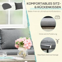 Outsunny Gartenmöbel-Set für 4 Personen, 1 Sofa, 2 Sessel. 1 Tisch, PE-Rattan, abnehmbare Polster, Braun+Grau(m-5)