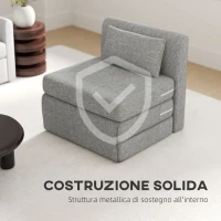 HOMCOM Poltrona Letto Pieghevole da Terra a 3 Sezioni Salvaspazio in Tessuto, 80x75x74 cm, Grigio(m-6)