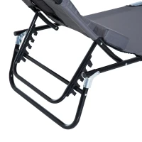 Outsunny Sonnenliege klappbar Gartenliege mit Kopfkissen Liegestuhl mit 4-Fach verstellbare Rückenlehne Campingliege mit Lesefenster Gartenstuhl bis 120kg belastbar für Garten, Balkon Grau(m-12)