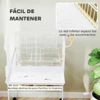 PawHut Jaula para Pájaros con Divisor Comederos Bandeja Extraíble y Soporte para Canarios y Periquitos 76x46x46/116 cm Blanco(m-7)