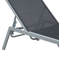 Outsunny Garten-Sonnenliege Relaxliege mit 5-stufige Rückenlehne aus Metall Schwarz 170 x 58 x 97 cm(m-10)
