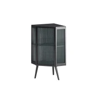 Dulap colțar cu ușă din sticlă, raft reglabil și design modern pentru baie, living, dormitor, 56,5x42,5x80 cm, Negru(m-1)
