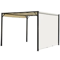 Outsunny Metal Pergola With Canopy Sliding Pergola Canopy 3Lx3Wx2.3H m Garden Gazebo Party Tent Sun Shelter Cover - Cream White/Black(m-15)