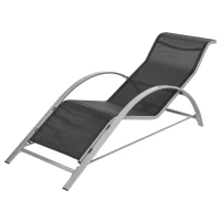 Outsunny Gartenliege Set Metall Mesh 3-TLG. Sonnenliege mit Teetisch Gartengarnitur mit 2 Sonnenliegen, 1 Beistelltisch Gartensitzgruppe für Garten, Balkon 59B x 169T x 66H cm Schwarz+Silber(m-14)