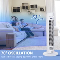 HOMCOM Tower Fan for Bedroom Cooling, 30 Inch Electric 70° Oscillating Fan with 3 Speed Settings, Standing Floor Fan for Home Office Indoor, White(m-6)