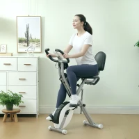 SPORTNOW 5-In-1 Folding Exercise Bike with Arm Workout Bands, Quiet 8-Level Magnetic Resistance Foldable Exercise Bike with LCD, Tablet Holder, Hand Pulse Sensor for Home Use Indoor Cycling, White(m-2)