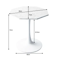 Mesa Moderna de Centro Octogonal con Tablero de MDF en Efecto Mármol y Base Metálica, 80x74x73 cm, Blanco(m-3)