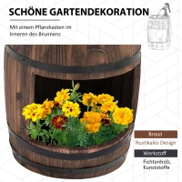 Outsunny Gartenbrunnen Zierbrunnen Springbrunnen Fassbrunnen Wasserfall Holzfass mit Pflanzgefäß Tannenholz Dunkelbraun Ø27 x 59 cm(m-4)