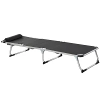 Outsunny Sonnenliege faltbar Gartenliege mit Kopfkissen Liegestuhl mit der 4-stufig verstellbaren Rückenlehne Campingliege bis 120 kg belastbar für Outdoor-Park, Garten, Schwarz(m-13)