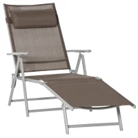 Outsunny Sonnenliege Strandliege Gartenliege klappbar verstellbar mit Kissen Garten Metall Stoff Braun+Silber 137 x 63,5 x 100,5 cm(m-14)